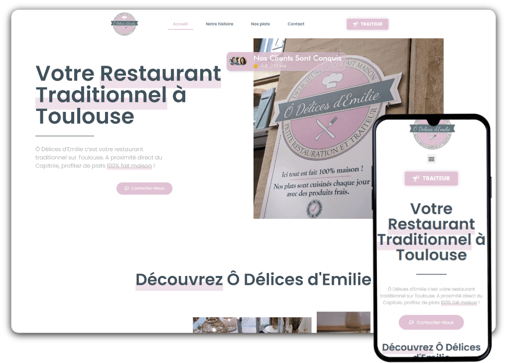 Site du restaurant Ô Délices d’Émilie réalisé par Yoracl